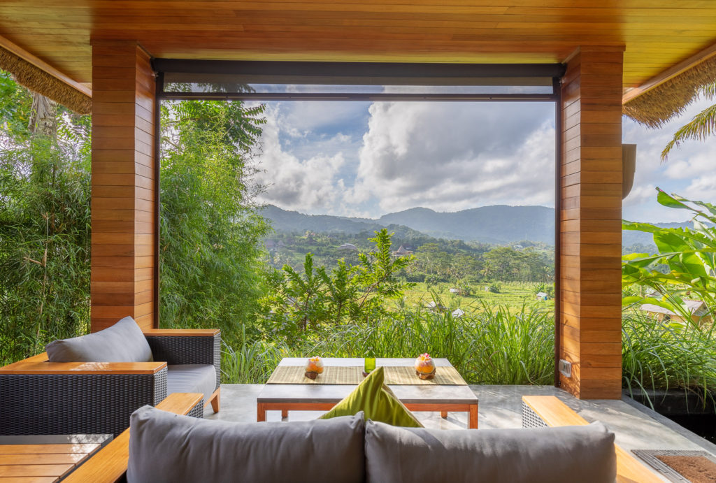 Bali - Sidemen - Holiday Accommodation - Villa Uma Dewi Sri - Rice Field Views from the open living room