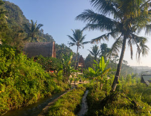 Villa Uma Dewi Sri in Sidemen seen from the irrigation channel that runs in front of the property