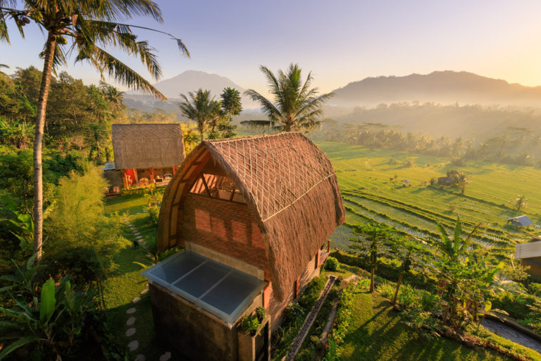 Hotel Sidemen - Bali - Villa Uma Dewi Sri - Morning views over the rice fields with Mount Agung as a backdrop