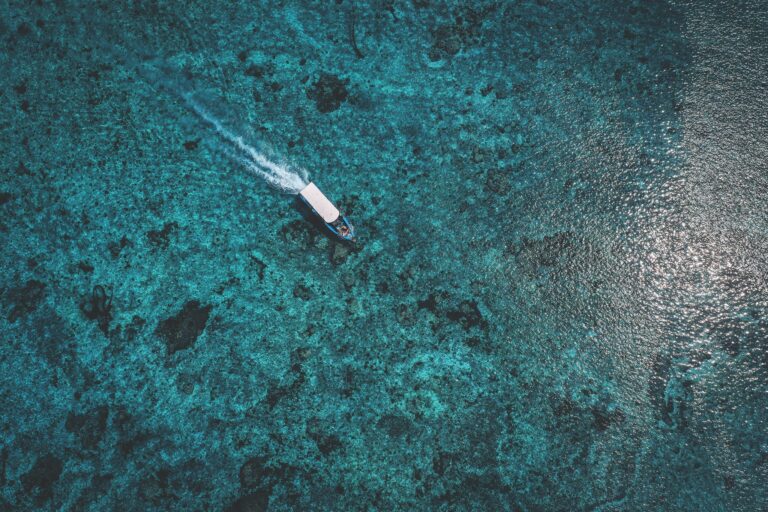 Birds eye view from a ferry boat from Bali to Nusa Penida